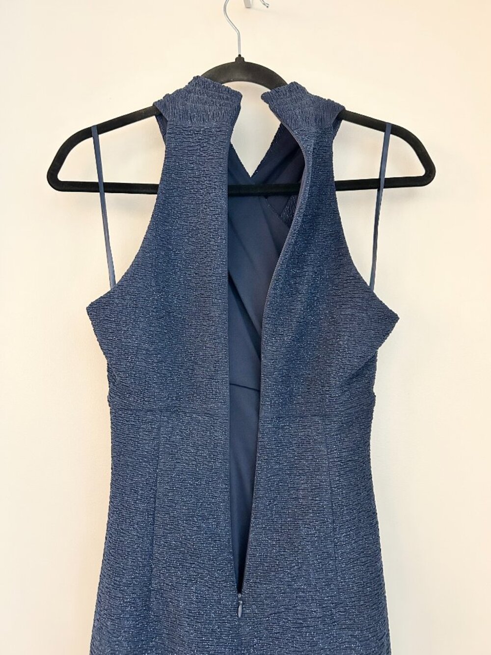 Eliza J. Halter Neck Shimmer Metallic Bodycon Stretch Dress in Navy Blue Size 4P - Picture 8 of 10
